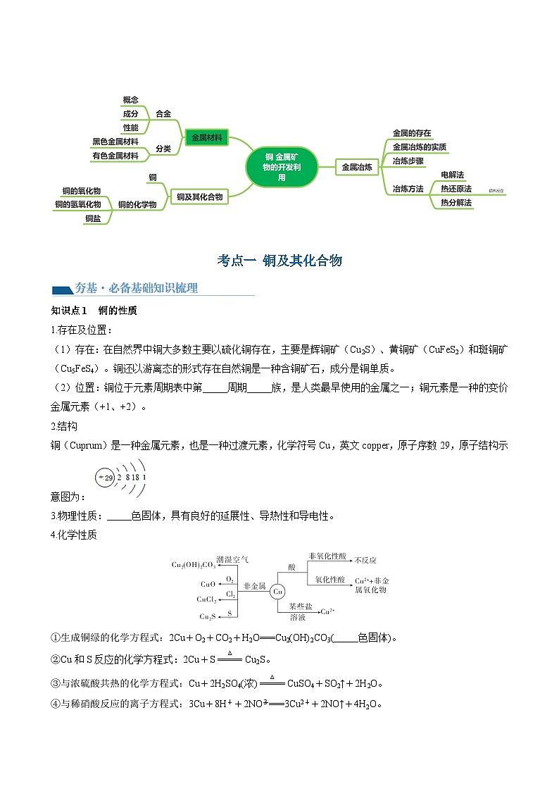 新高考化学复习讲义+练习 第11讲 铜 金属矿物的开发利用（讲义+练习）（原卷版）02