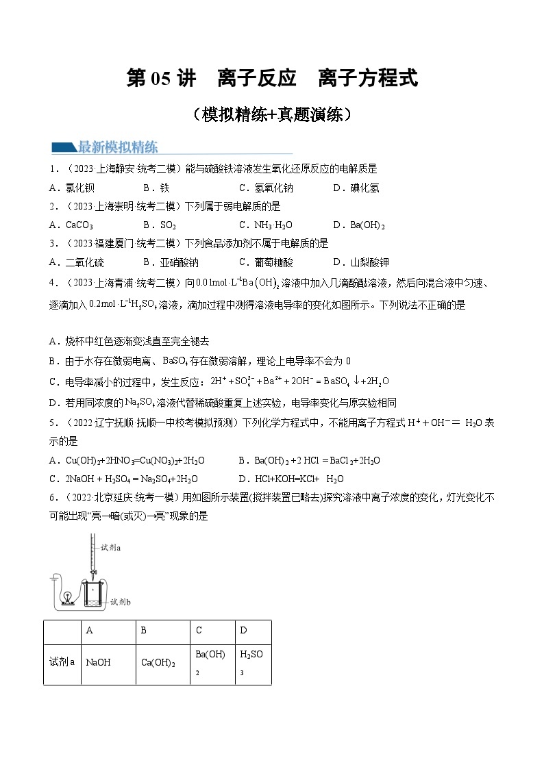 新高考化学复习讲义+练习 第05讲 离子反应 离子方程式（讲义+练习）（原卷版+解析）01