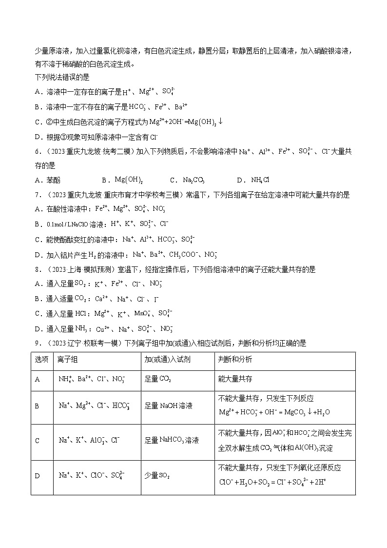 新高考化学复习讲义+练习 第06讲 离子共存、离子的检验与推断（讲义+练习）（原卷版+解析）02