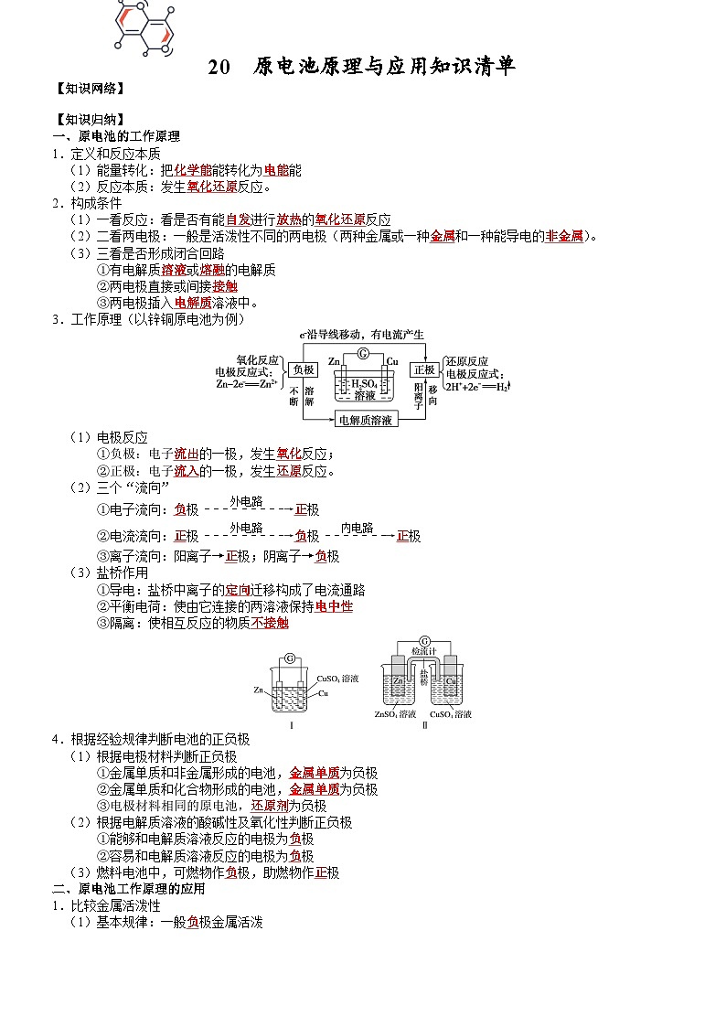 高三化学复习知识清单（通用版） 知识清单20  原电池原理与应用01
