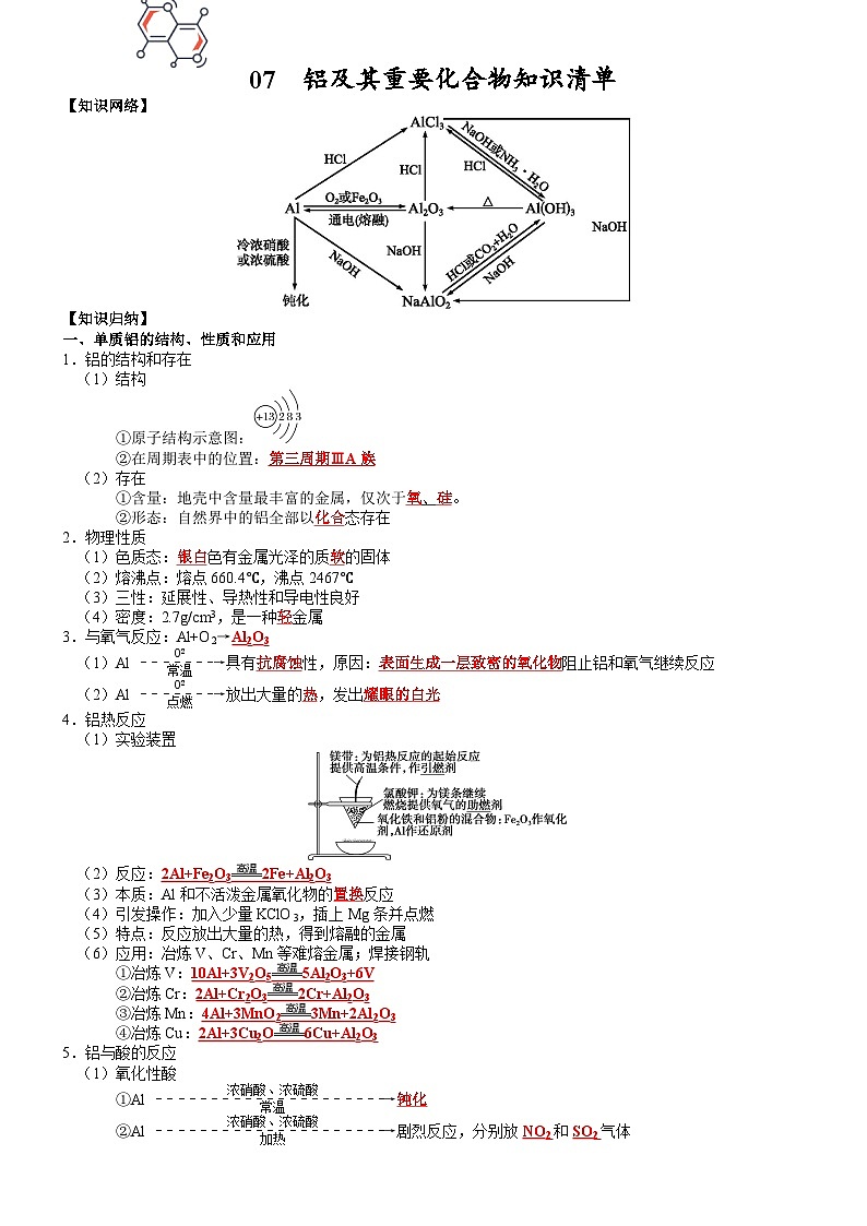 高三化学复习知识清单（通用版） 知识清单07  铝及其重要化合物第1页