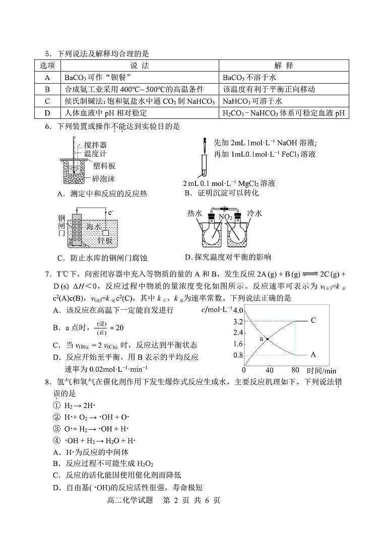 2023-2024上学期期末高二化学试题终稿第2页
