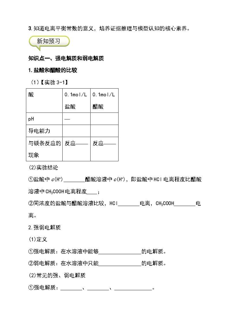 （人教版2019选择性必修第一册）化学同步精品讲义 3.1 电离平衡（原卷版+解析）02
