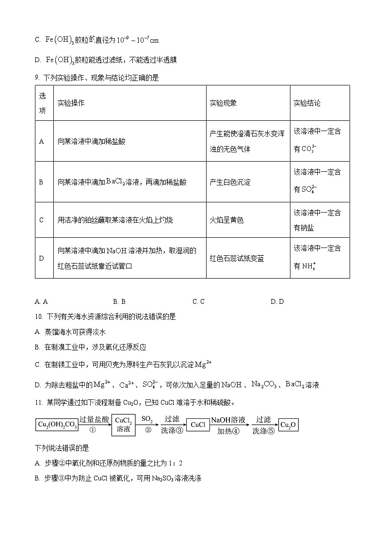福建省漳州市2023-2024学年高一上学期期末高中教学质量检测化学试题（Word版附解析）03