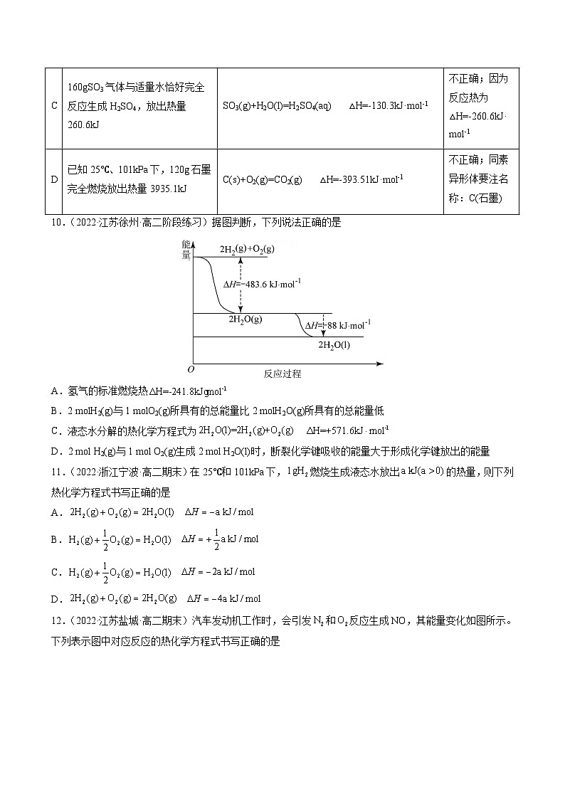（人教版2019选择性必修1）高二化学上学期课后培优分级练 1.1.2 热化学方程式 燃烧热（原卷版+解析）第3页