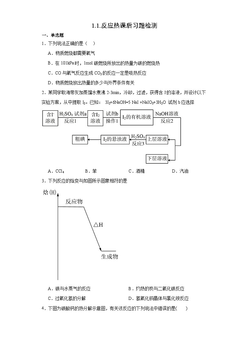 1.1.反应热  课后习题检测   高中化学人教版（2019）选择性必修101