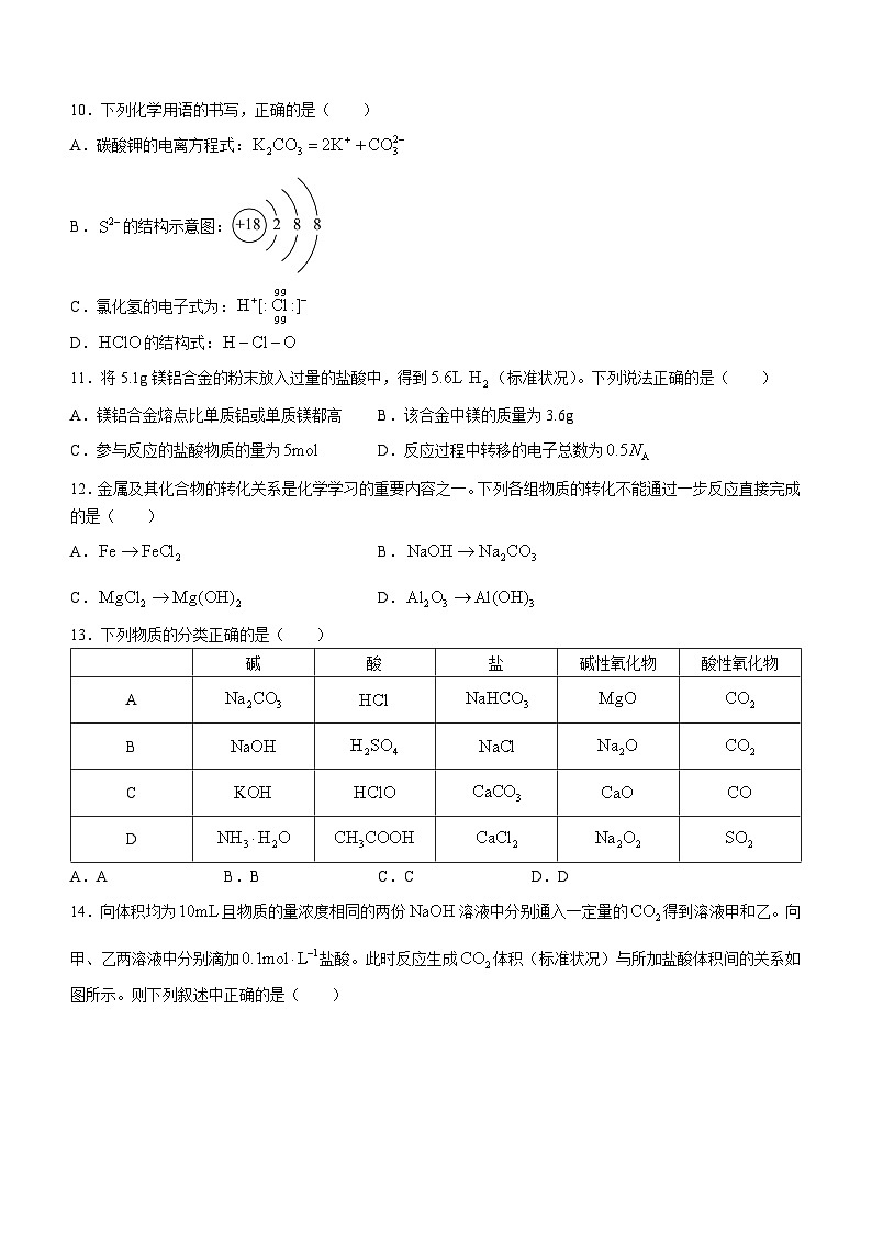 江西省上饶市2023-2024学年高一上学期期末教学质量测试化学试题（含答案）03