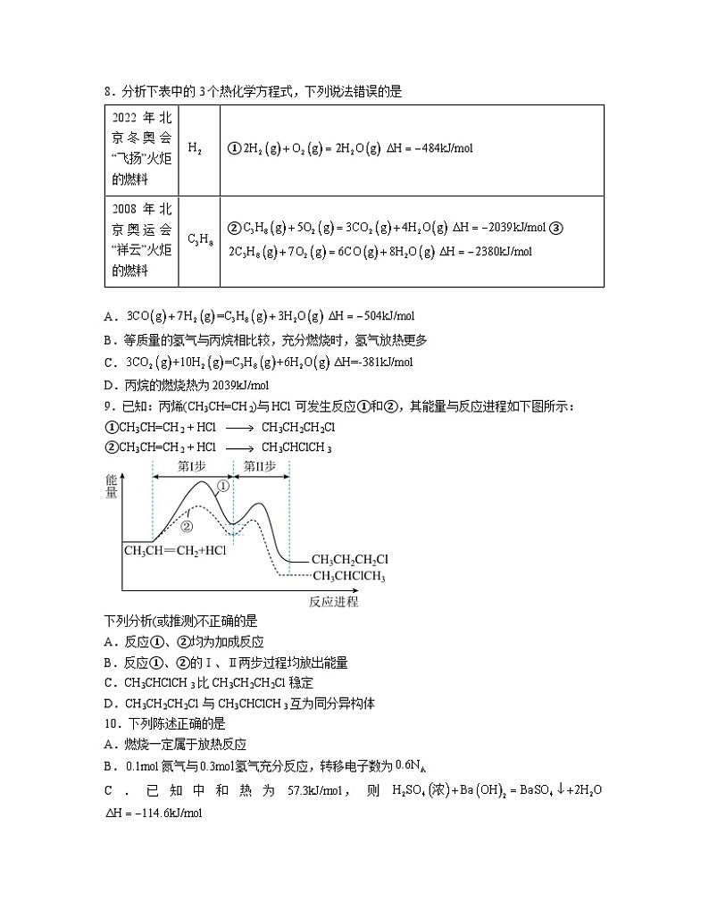第一章 化学反应的热效应  测试题  高中化学人教版（2019）选择性必修103