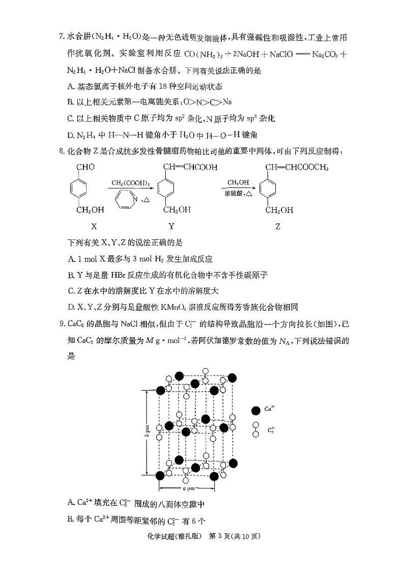湖南省长沙市雅礼中学2024届高三上学期月考（五）化学03
