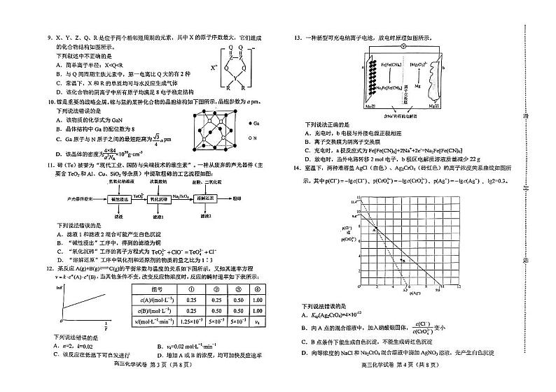 河北省唐山市2023-2024高三年级上学期期末化学试卷及答案第2页