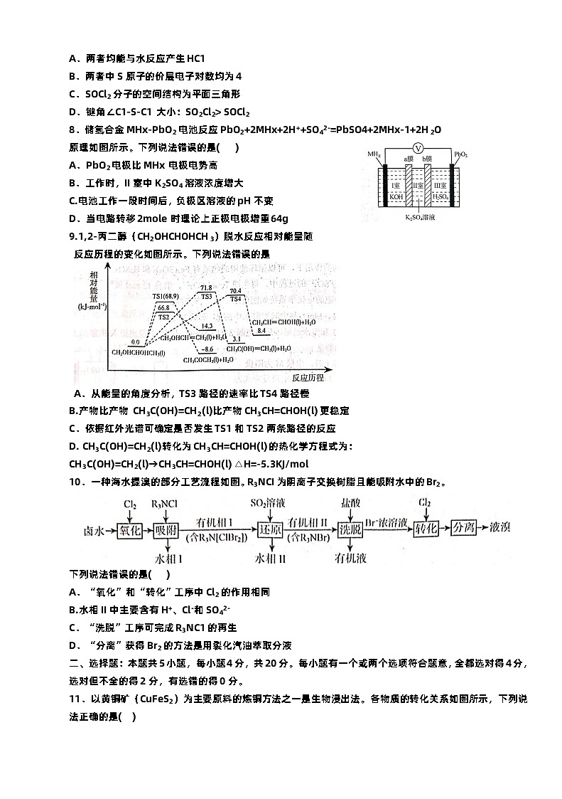 山东省淄博市2023-2024高三上学期期末质量检测化学试卷及答案02