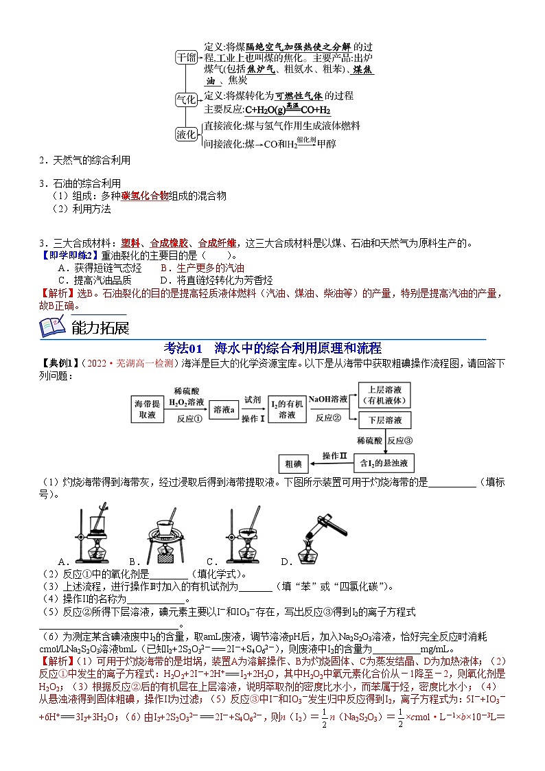 人教版2019 高中化学 必修2 同步讲义第22讲海水资源的开发利用　煤、石油和天然气的综合利用02