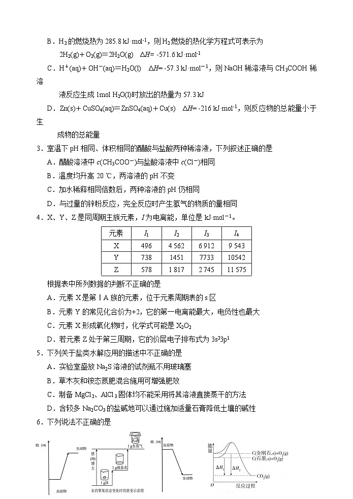 浙江省丽水市2023-2024学年高二上学期1月期末化学试题02