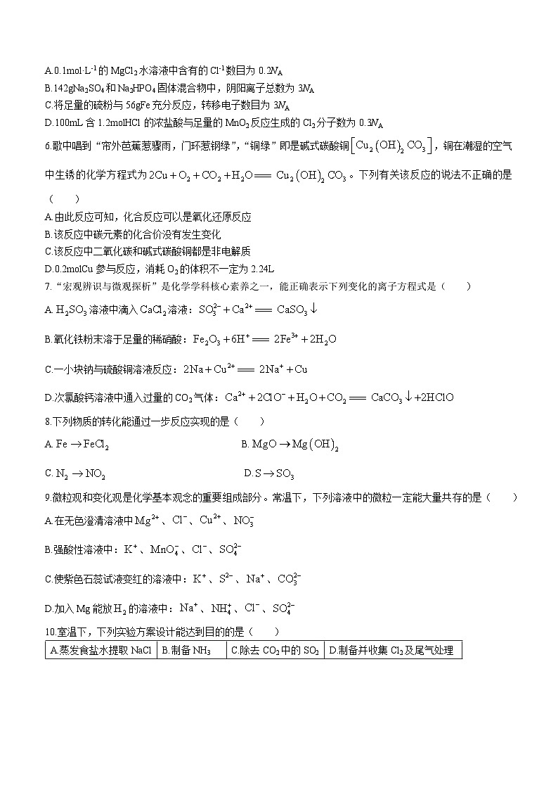 陕西省渭南市2023-2024学年高一上学期1月期末考试化学试题02