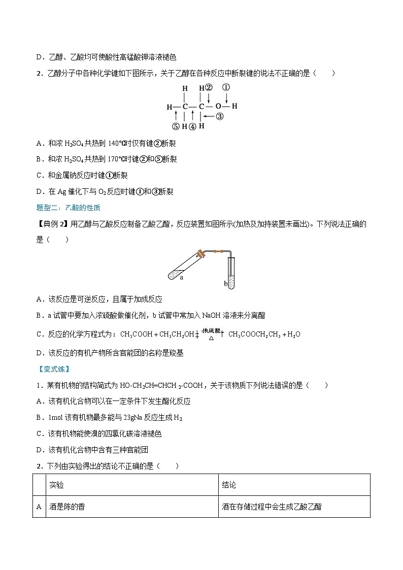 实验活动9 乙醇、乙酸的主要性质（原卷版）第3页