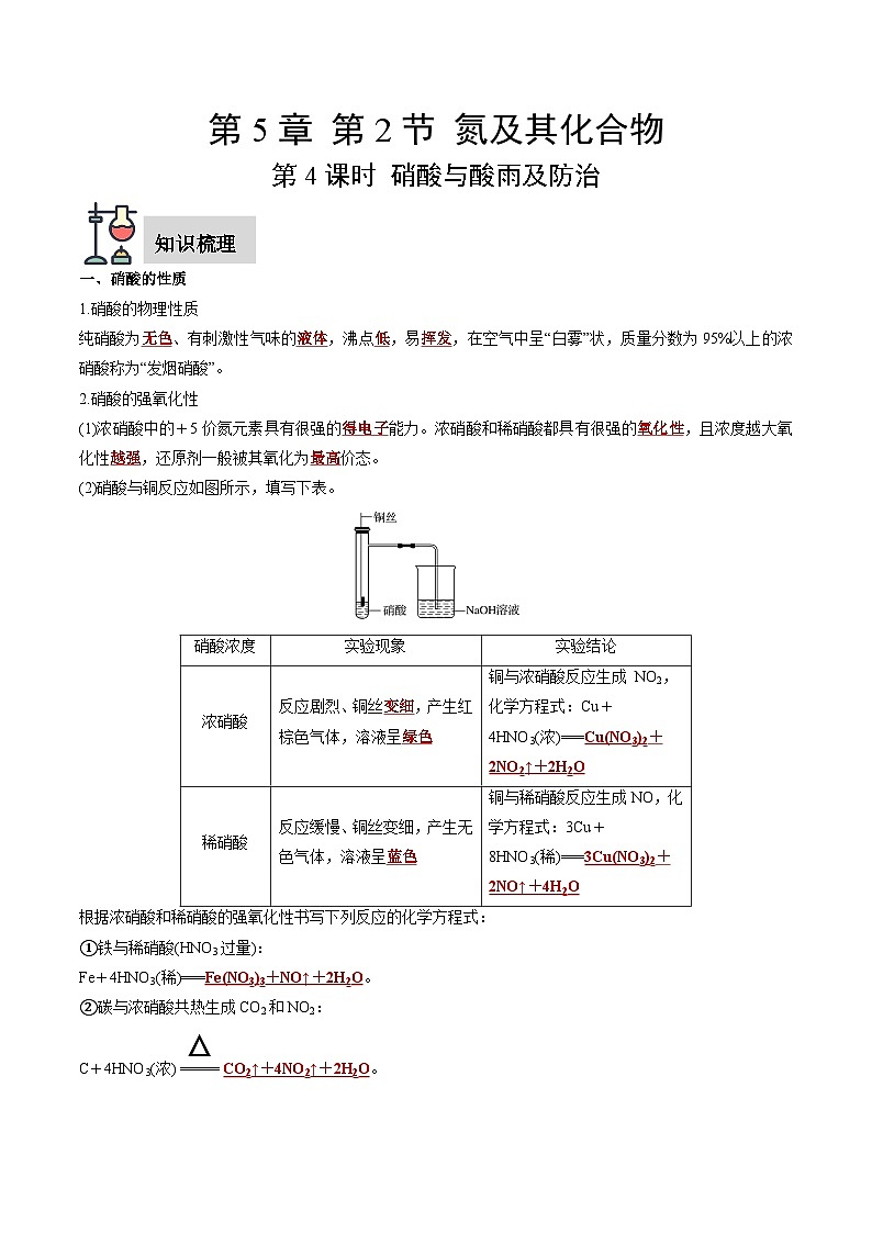 第5章 第2节 第4课时 硝酸与酸雨及防治-高一化学同步讲与练（人教版必修第二册）01