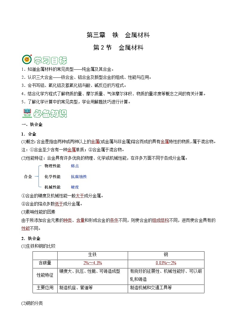 3.2  金属材料-高一化学同步精品讲义+习题（人教版必修第一册）（解析版）第1页