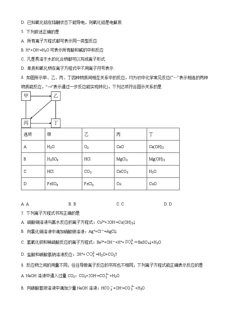 2023-2024学年湖北省武汉市武钢三中高一上学期10月月考化学试题02