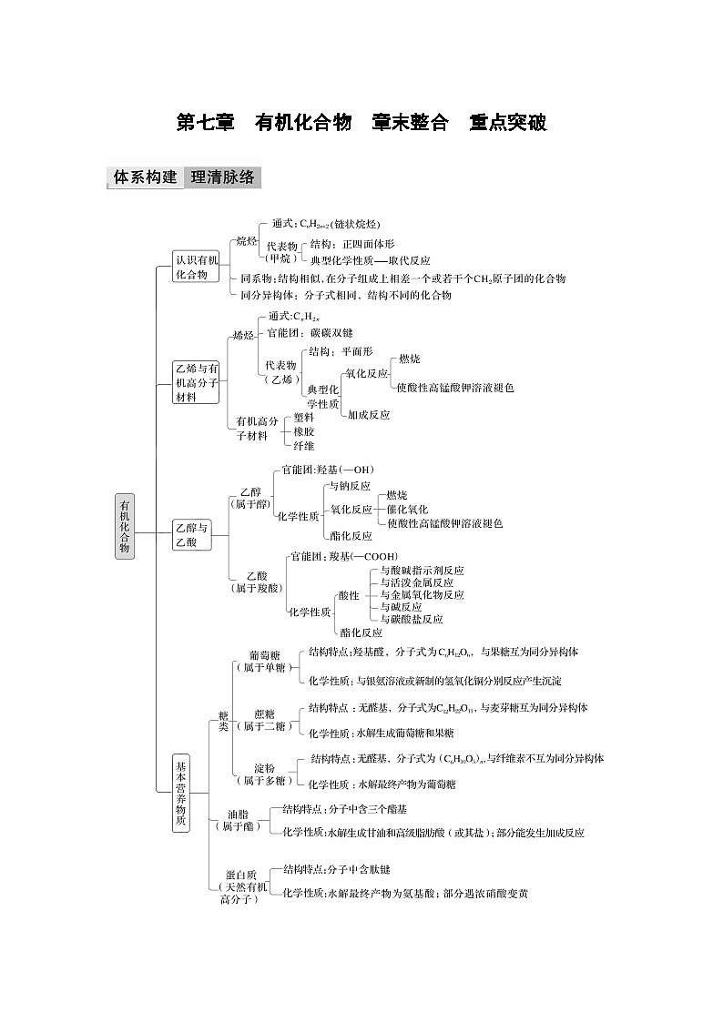 第七章　有机化合物  章末整合　重点突破  学案（含答案）—2024春高中化学人教版必修二01