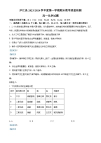 06，安徽省合肥市庐江县2023-2024学年高一上学期期末教学质量检测化学试题