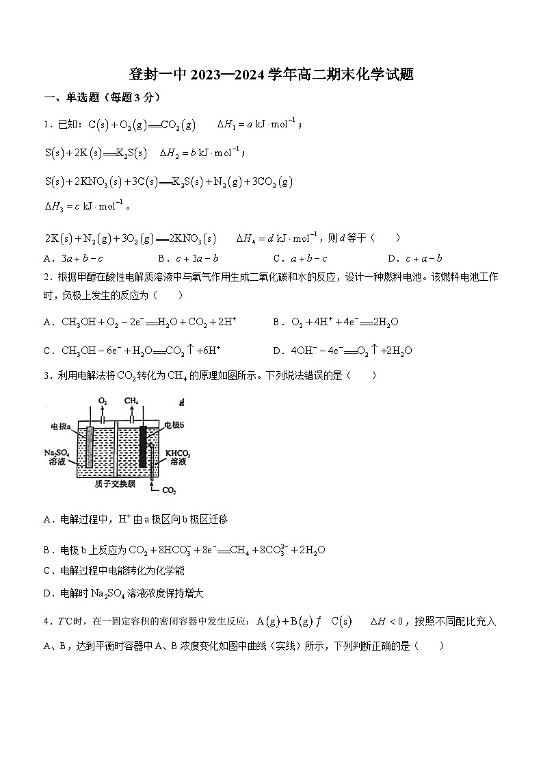 河南省郑州市登封市第一高级中学2023-2024学年高二上学期期末考试化学试题(无答案)第1页