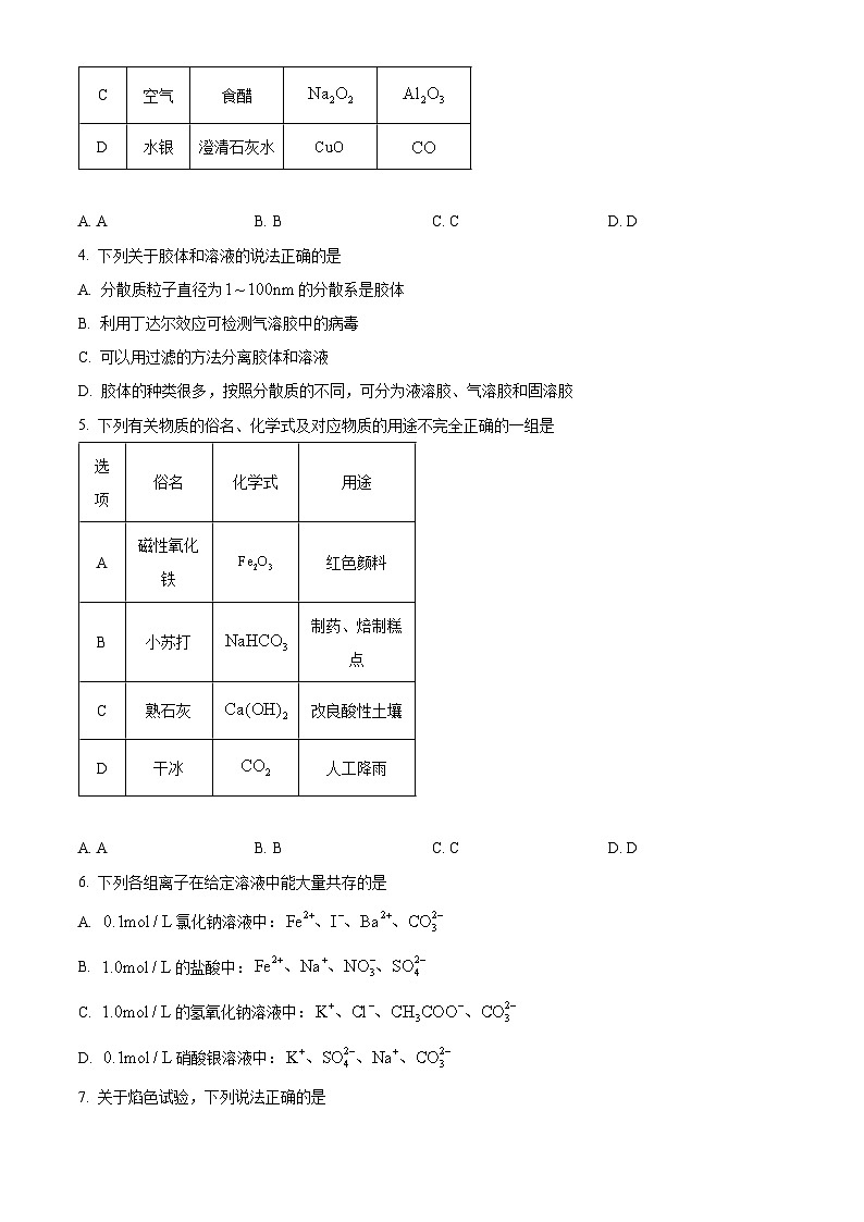 云南省昆明市五华区2023-2024学年高一上学期1月期末考试化学试题（Word版附解析）02