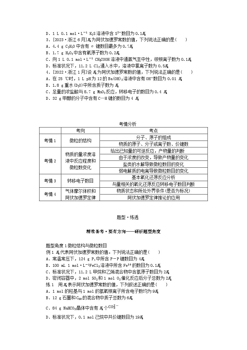 统考版2024高考化学二轮专题复习第一部分高考选择题专项突破题型2阿伏加德罗常数判断应用教师用书第2页