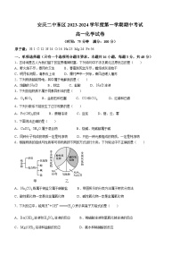 安徽省安庆市第二中学东区2023-2024学年高一上学期期中考试化学试卷