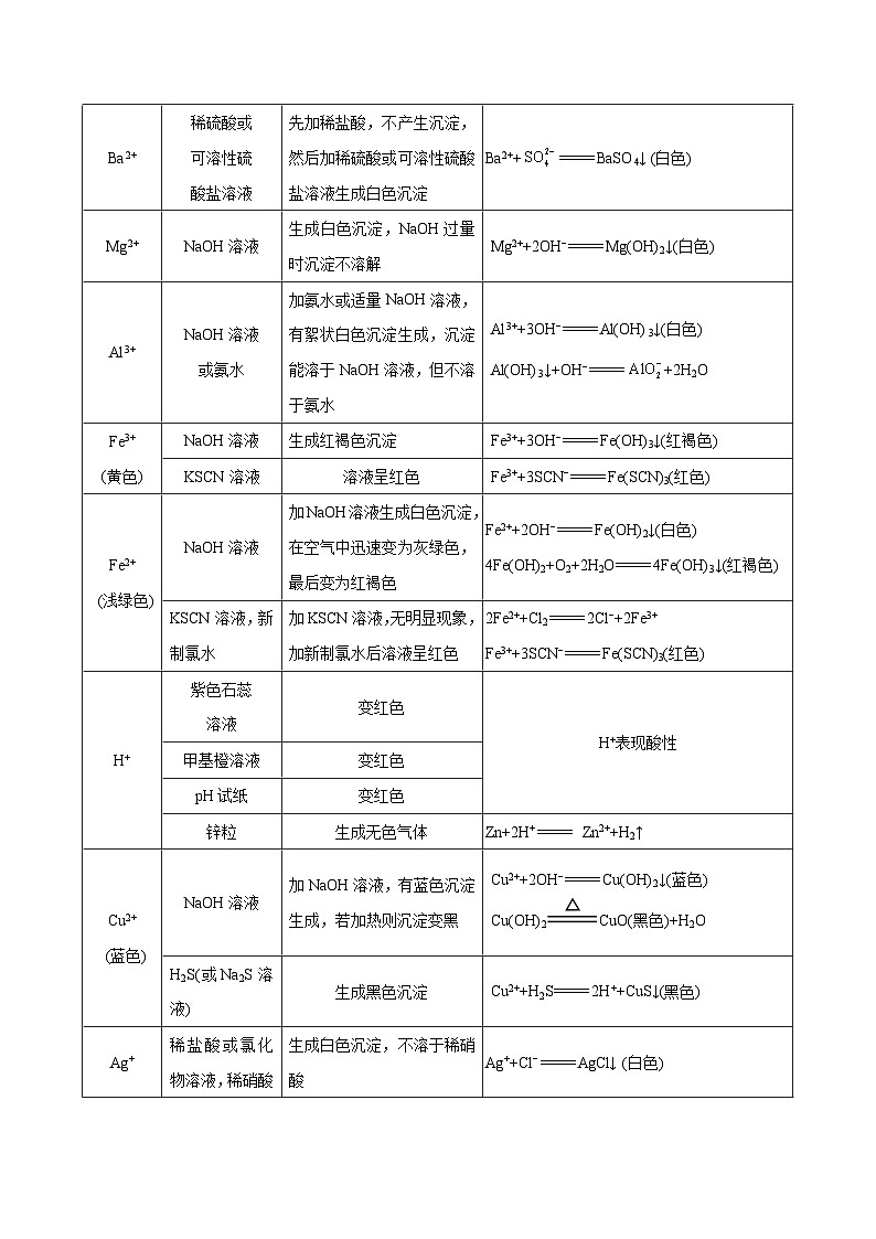 专题复习 高考化学 考点12 离子的检验与推断  讲义02
