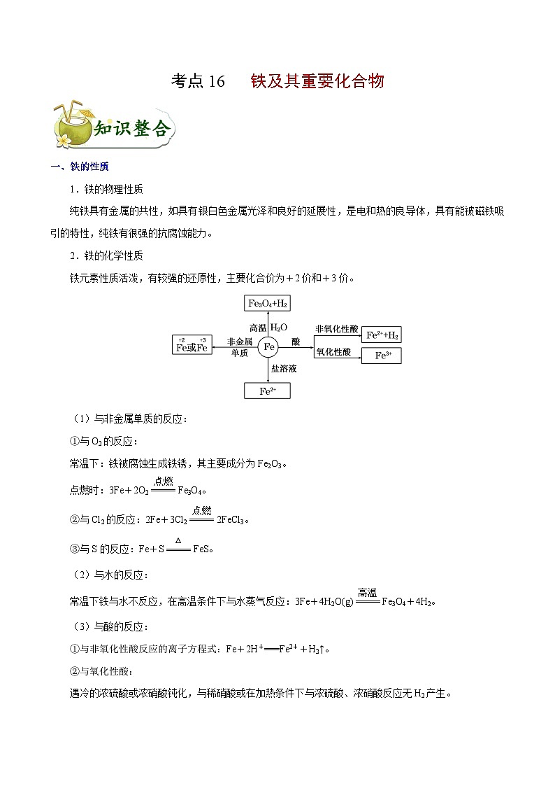 专题复习 高考化学 考点16 铁及其重要化合物  讲义01