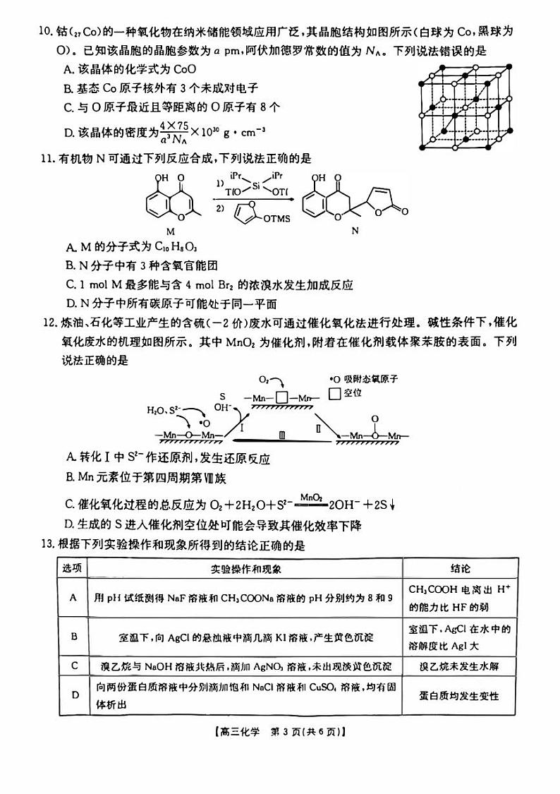 广西普通高中2023_2024高三化学上学期跨市联合适应性训练试题第3页