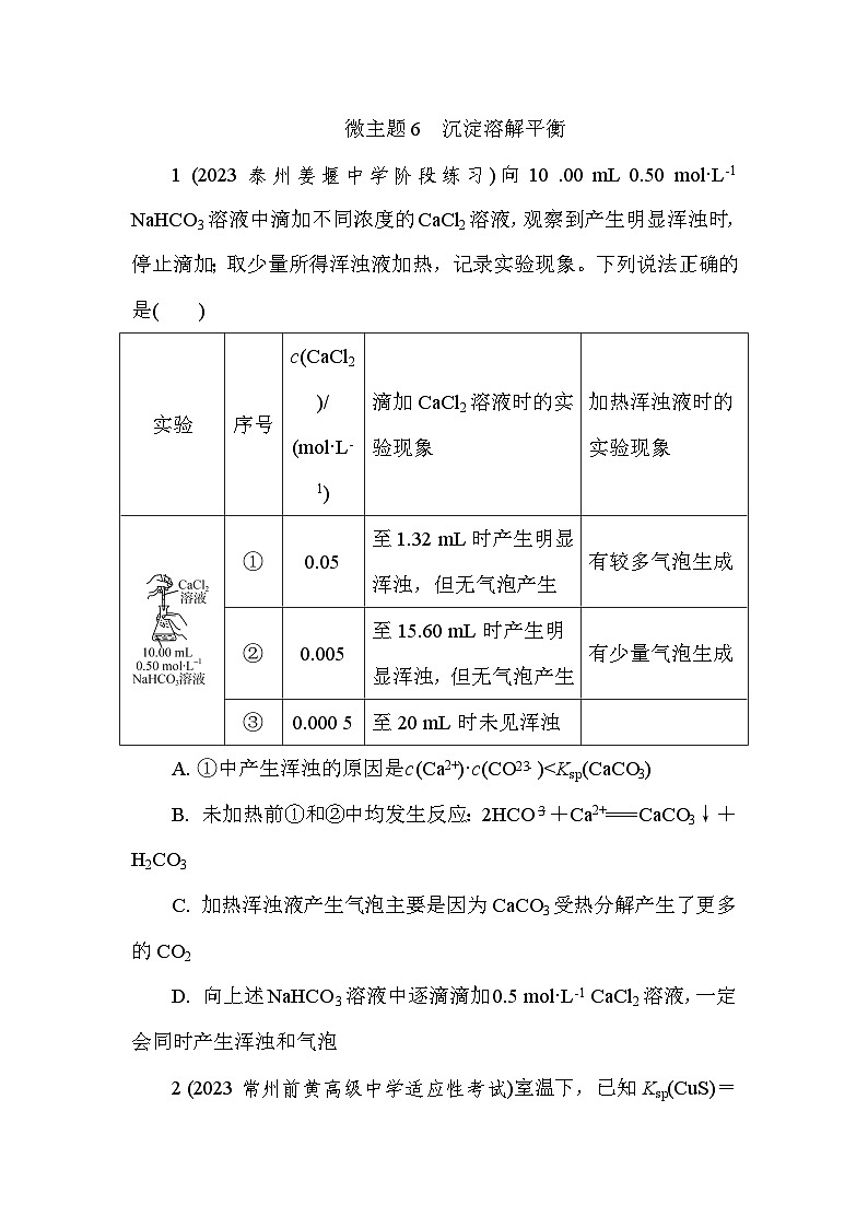 微主题6　沉淀溶解平衡 热练（含解析）—2024年高考化学二轮复习第1页