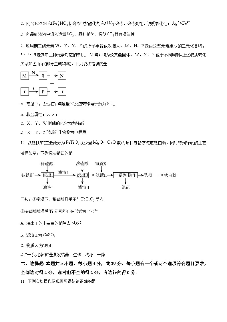 2024烟台高一上学期期末考试化学含解析03