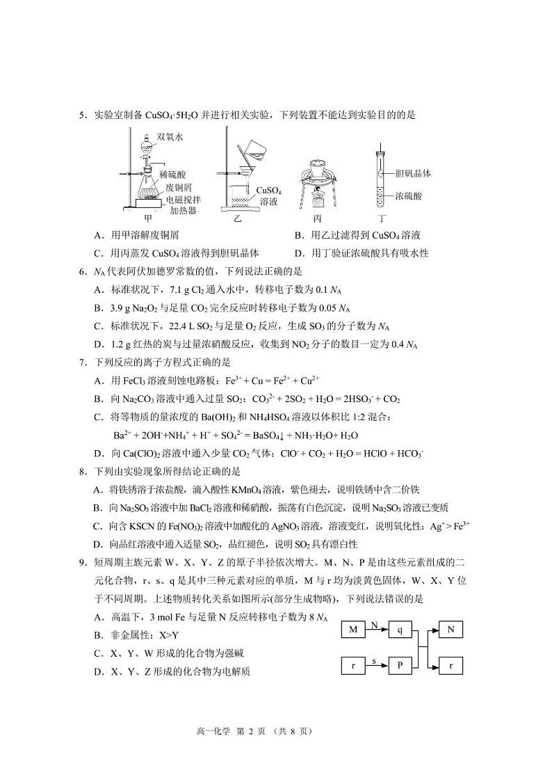 山东省烟台市2023-2024学年高一上学期期末考试化学试题02
