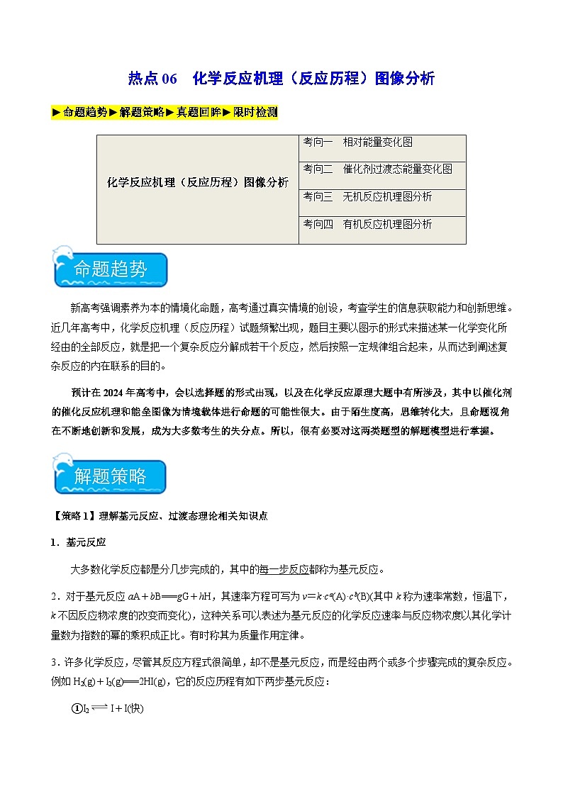 热点06 化学反应机理（反应历程）图像分析-2024年高考化学【热点·重点·难点】专练（新高考专用）（原卷版）第1页