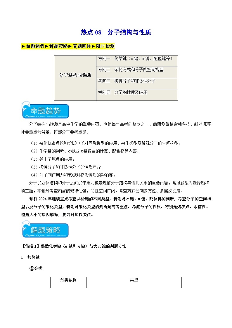热点08 分子结构与性质-2024年高考化学【热点·重点·难点】专练（新高考专用）01