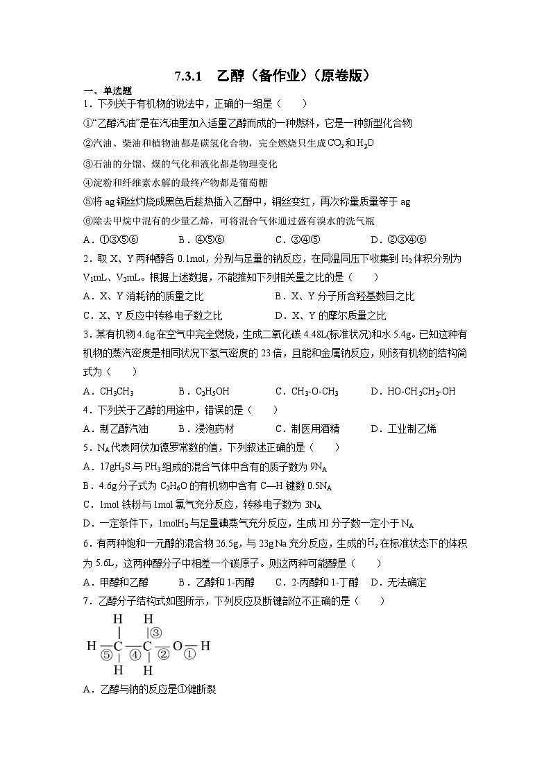 7.3.1 乙醇 （备作业）（原卷版）第1页
