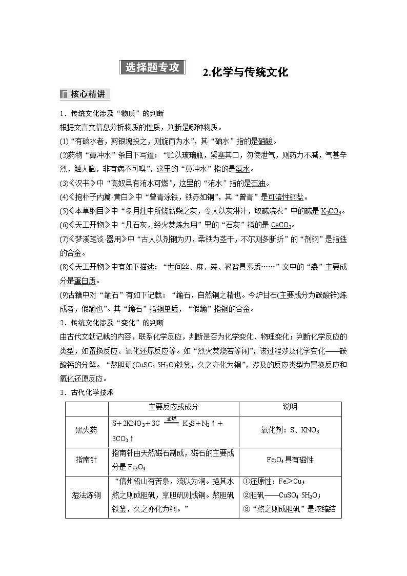 专题二　选择题专攻　2.化学与传统文化(教师版)第1页