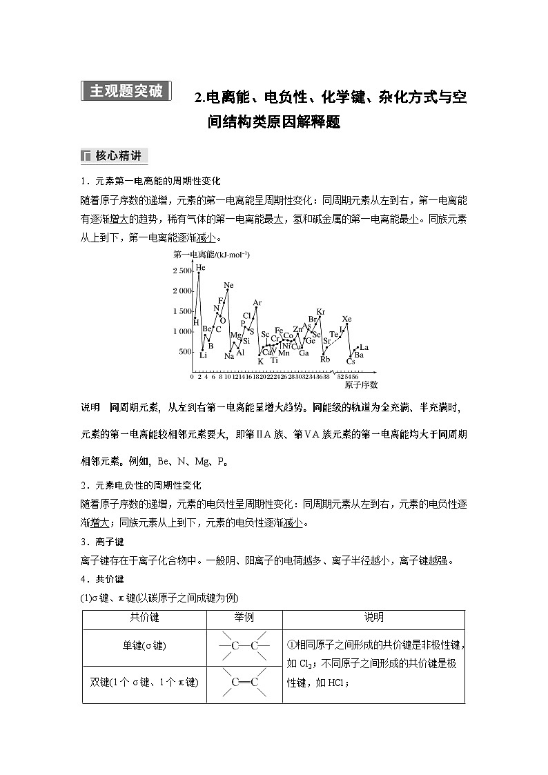 专题三　主观题突破　2.电离能、电负性、化学键、杂化方式与空间结构类原因解释题(教师版)第1页
