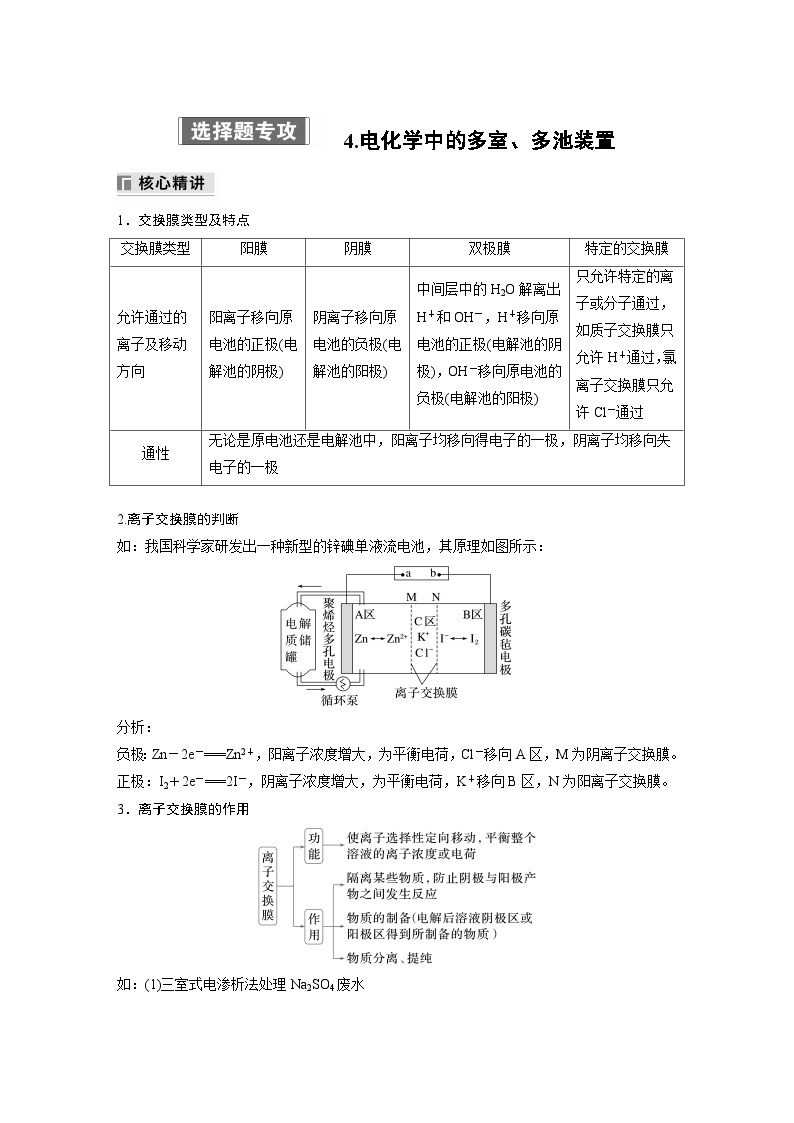 专题四　选择题专攻　4.电化学中的多室、多池装置 2024年高考化学二轮复习课件+讲义01