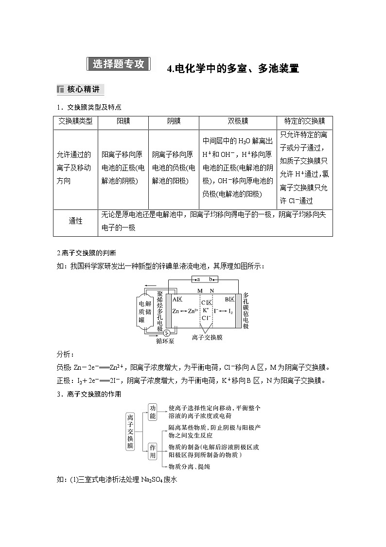 专题四　选择题专攻　4.电化学中的多室、多池装置 2024年高考化学二轮复习课件+讲义01