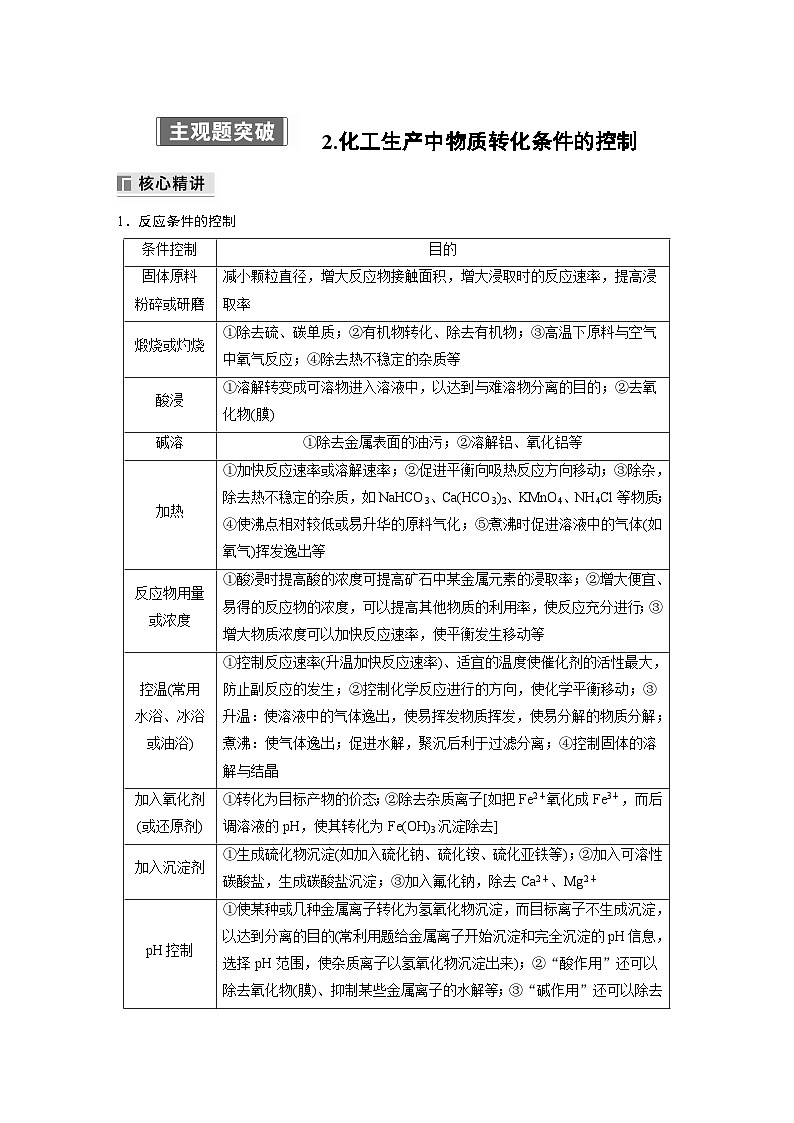 专题六　主观题突破　2.化工生产中物质转化条件的控制(教师版)第1页
