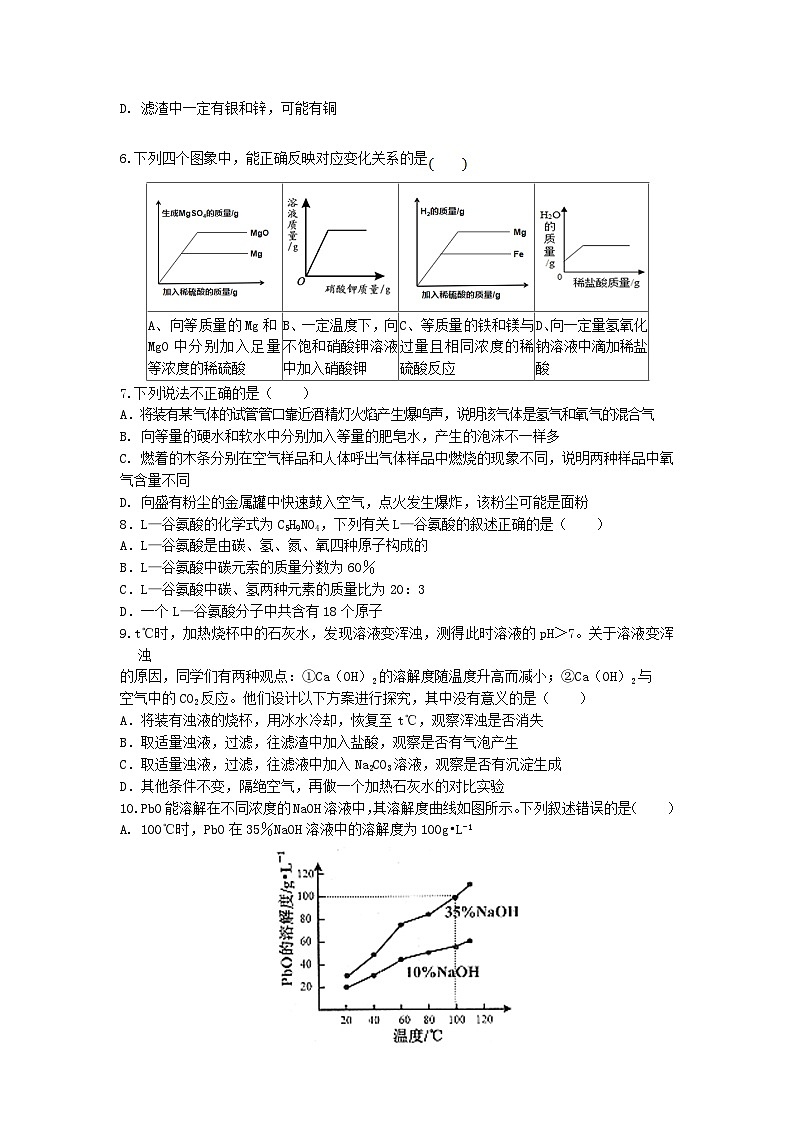 安徽省六校教育研究会2023_2024学年高一化学上学期新生入学素质测试无答案02