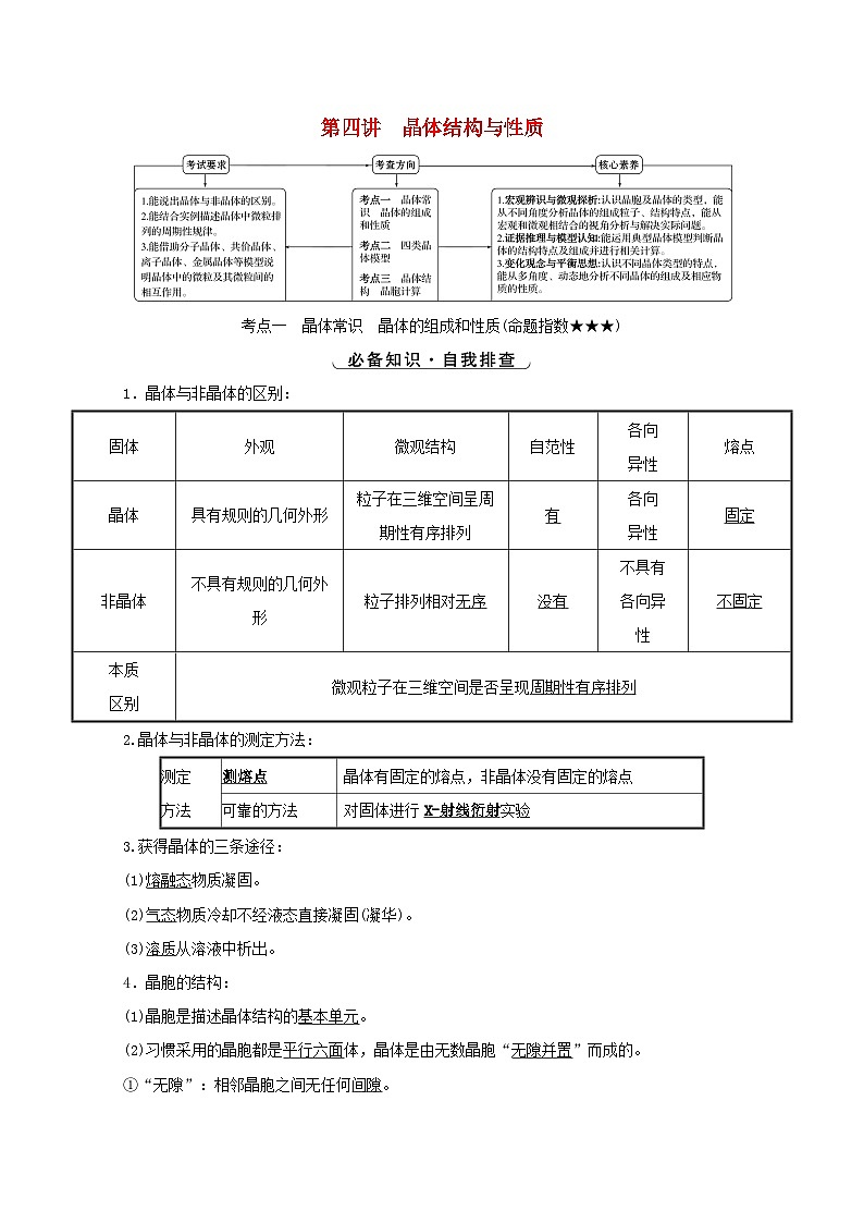 高考化学一轮复习第五章物质结构与性质元素周期律第四讲晶体结构与性质学案新人教版第1页