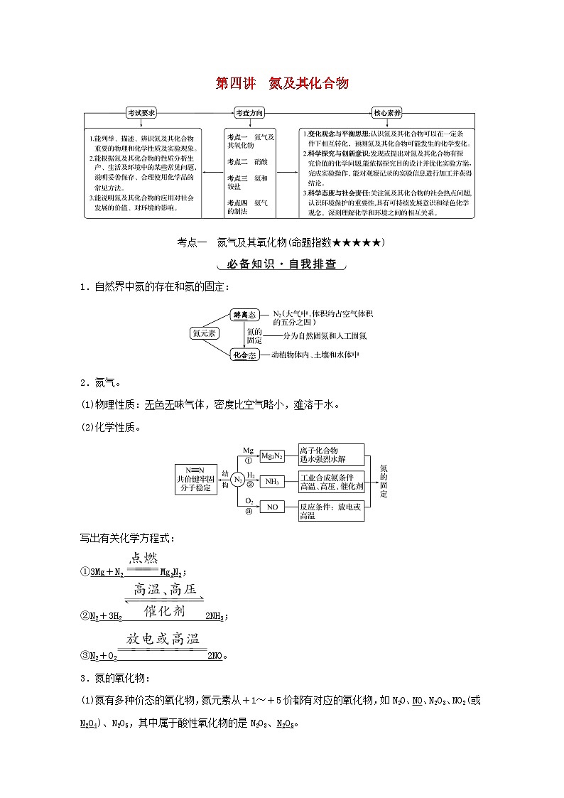 高考化学一轮复习第四章非金属及其化合物第四讲氮及其化合物学案新人教版第1页