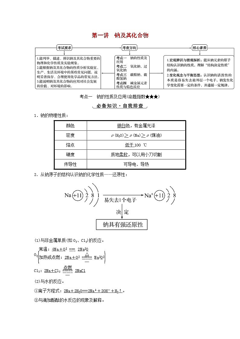 高考化学一轮复习第三章金属及其化合物第一讲钠及其化合物学案新人教版第1页