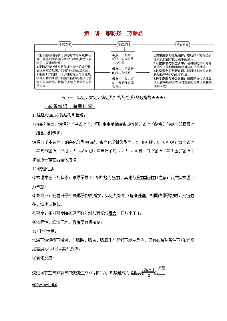 高考化学一轮复习第九章有机化学基础第二讲脂肪烃芳香烃学案新人教版01