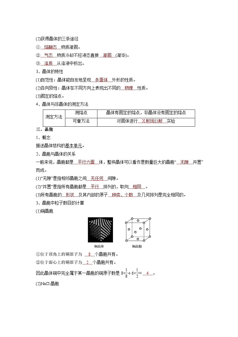 化学必背知识手册分类第三章 晶体结构与性质-【知识手册】（人教版选择性必修2）（教师版）11第2页