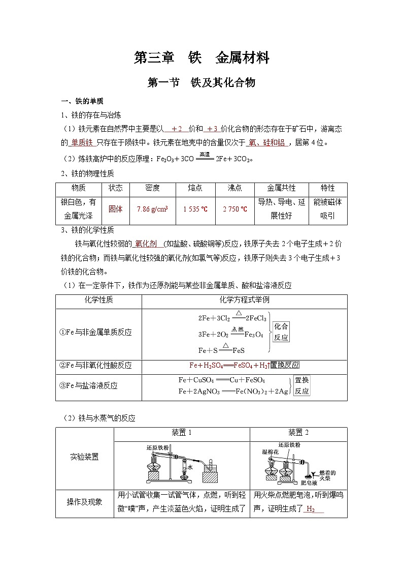 化学必背知识手册分类第三章  铁  金属材料 -【知识手册】（人教版必修第一册）（教师版）10第1页