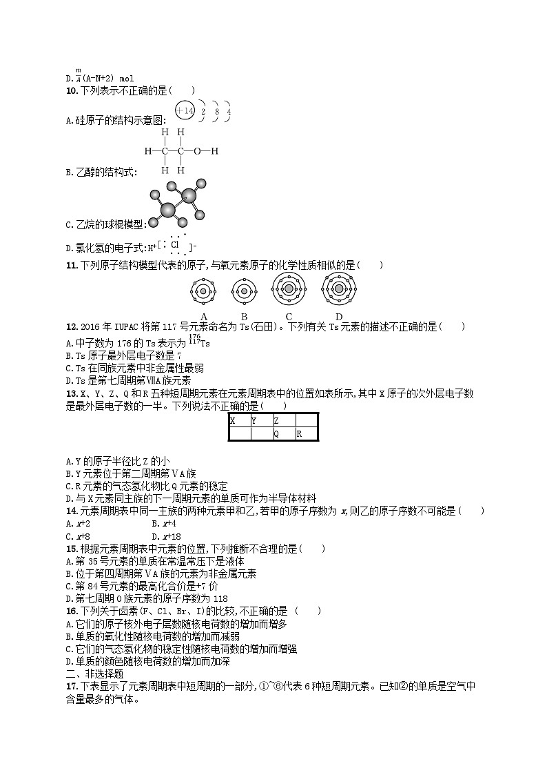 2024高考化学基础知识综合复习优化集训试题6原子结构与元素周期表02